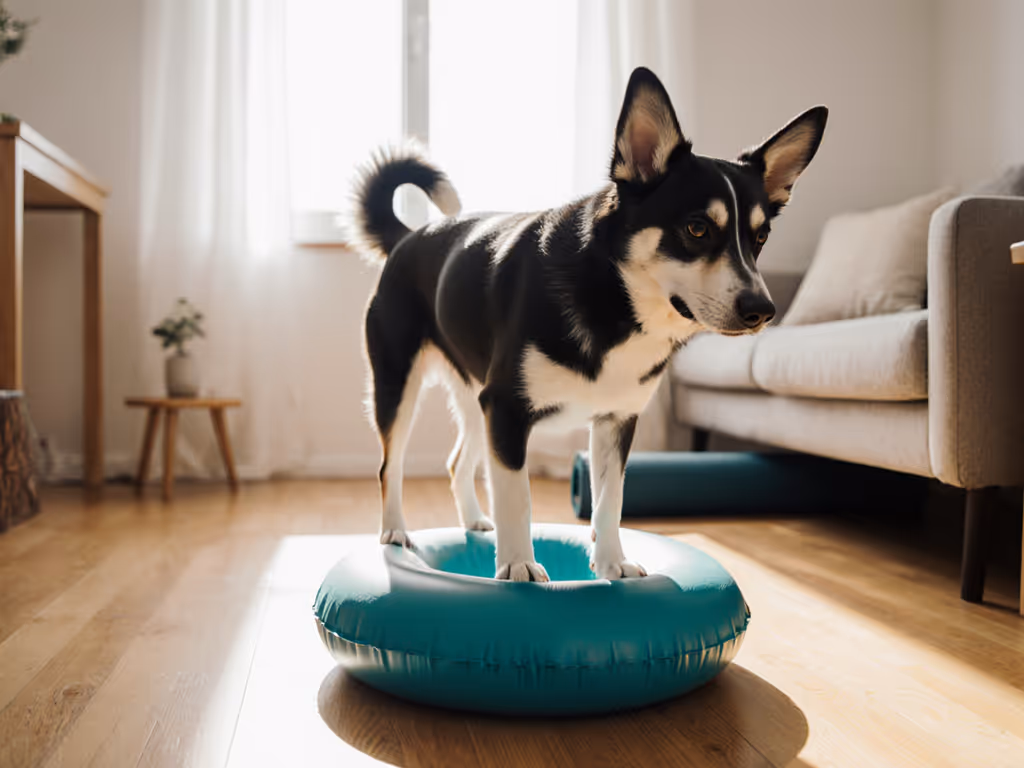 dog_performing_balance_exercises_on_fitpaws_donut_in_small_apartment_space